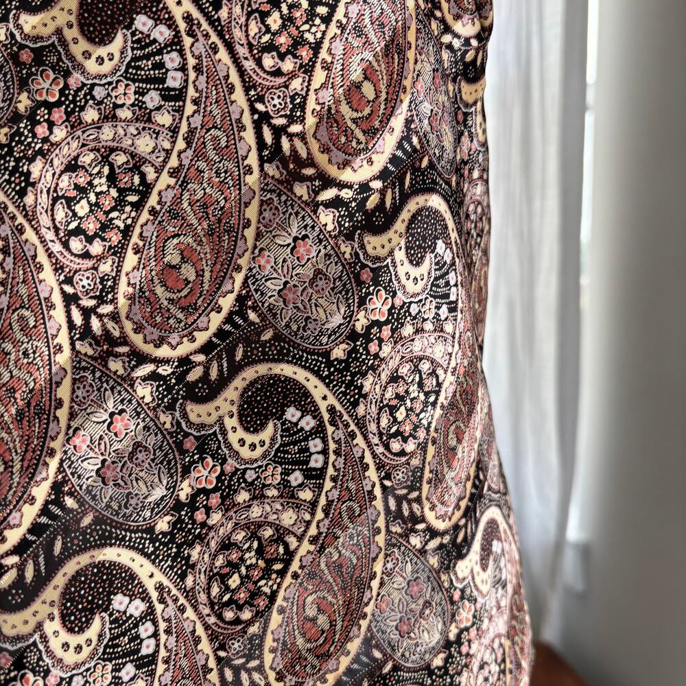 90s‎ Vintage Lady Dorby Paisley Shimmer Tank Top Square Neck Polyester Size 36 - Picture 3 of 11